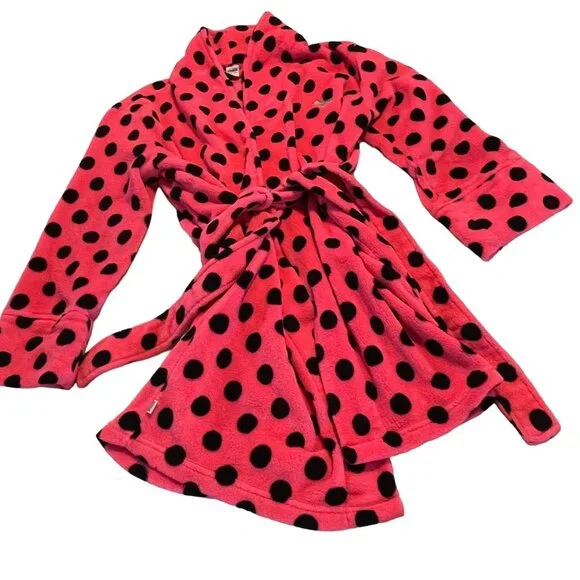 Victoria's Secret Bright PINK Women's XS Polka Dot Thick Soft Fleece Robe - Picture 5 of 16